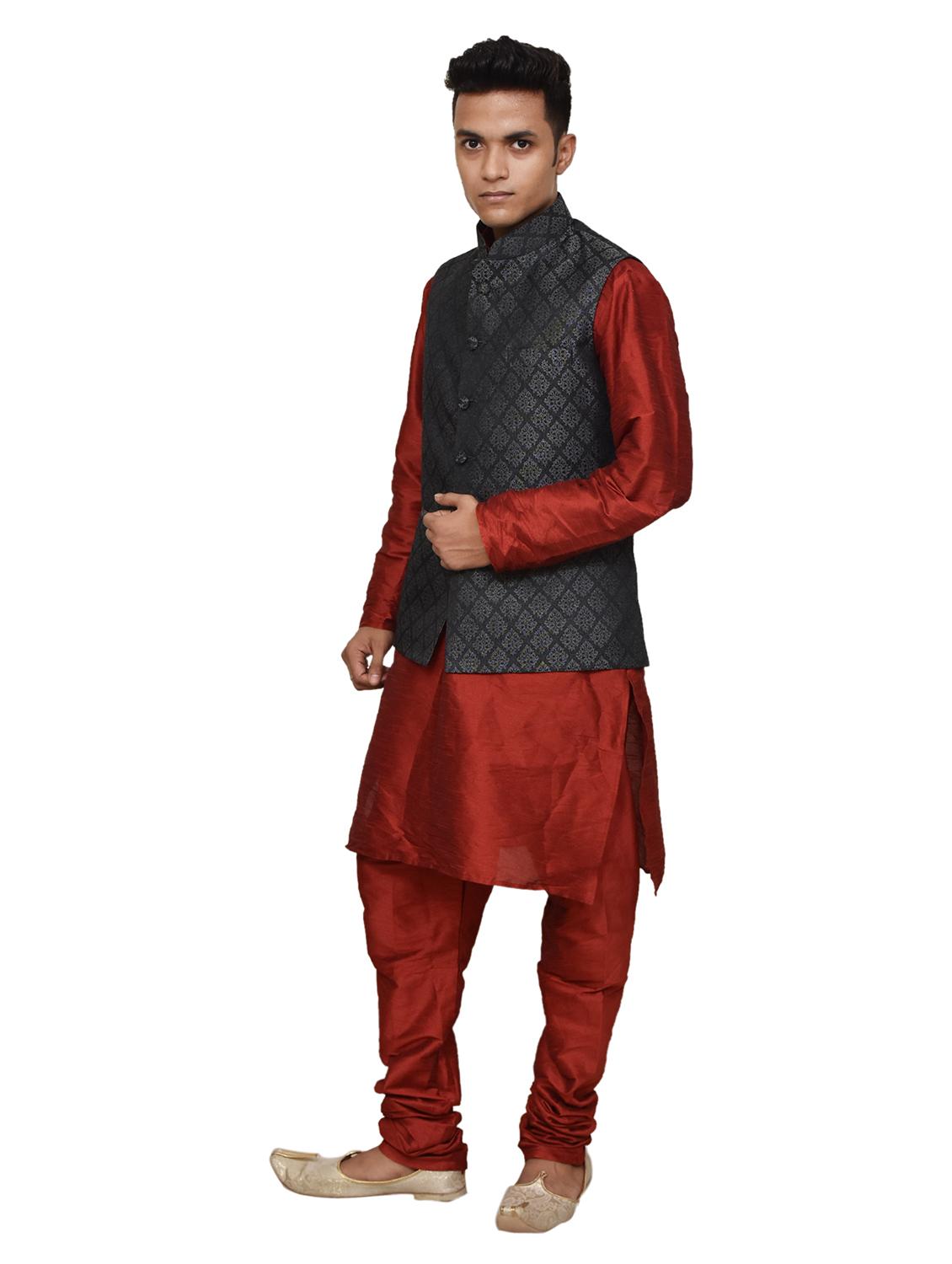silk blend kurta pyjama with jacket  - 19188058 -  Standard Image - 1