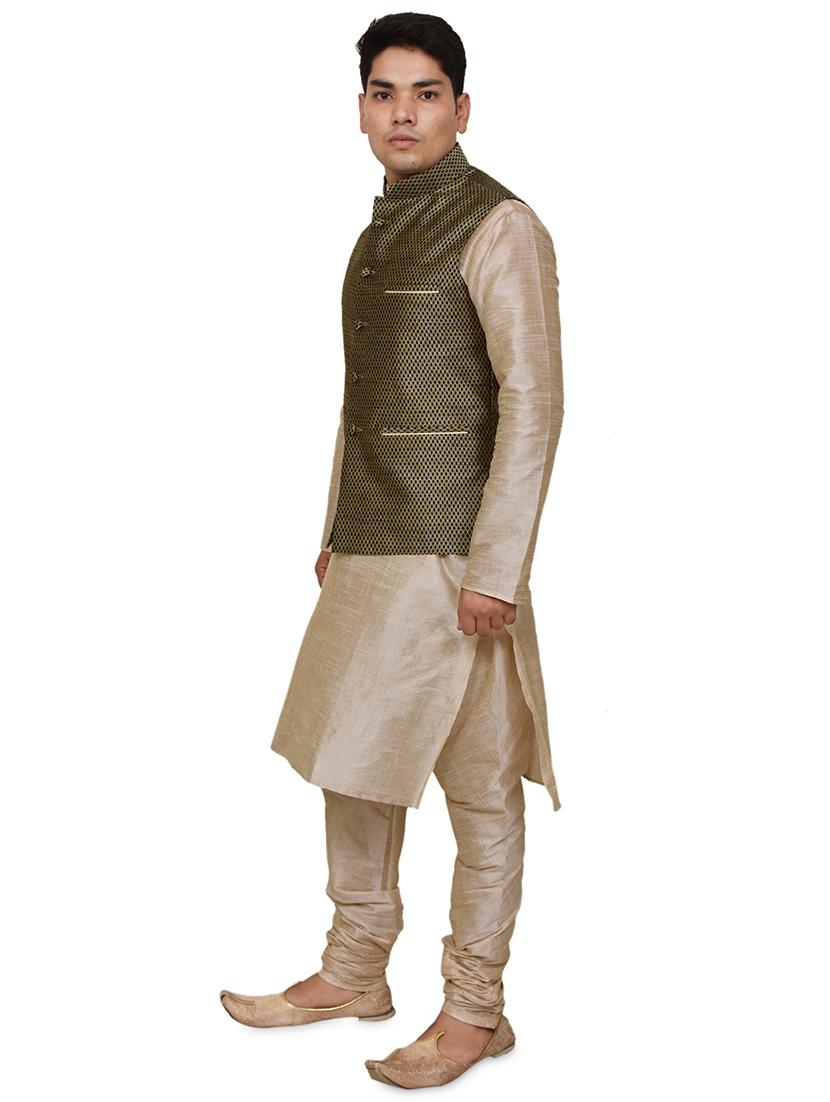 double tone silk blend kurta pyjama with jacket ethnic wear set - 19188062 - Standard Image - 1