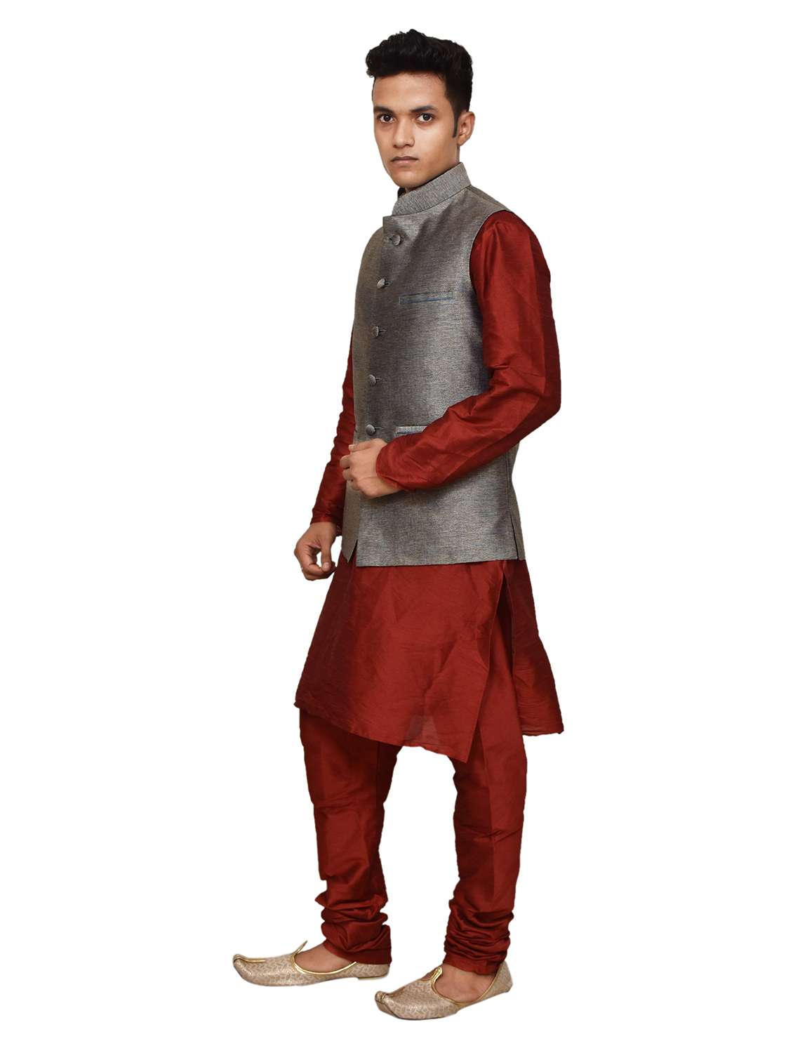 silk blend kurta pyjama with jacket  - 19188063 -  Standard Image - 1