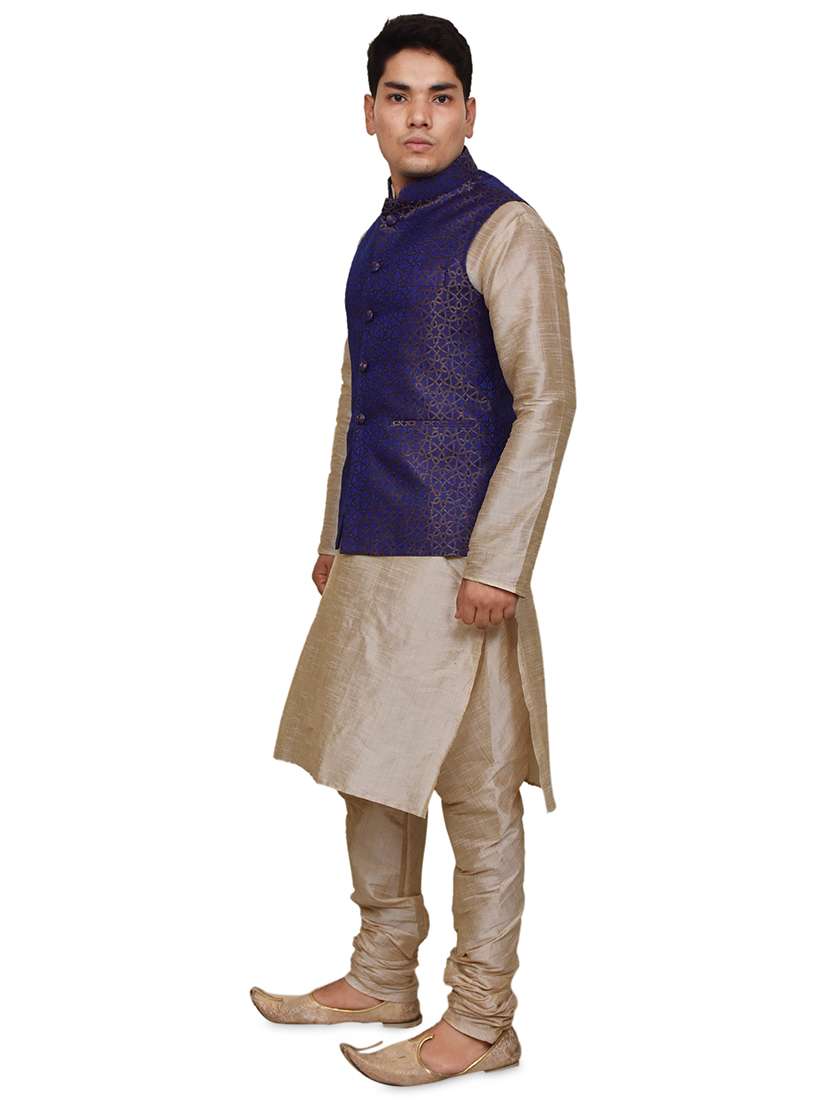 double tone silk blend kurta pyjama with jacket ethnic wear set - 19188064 -  Standard Image - 1