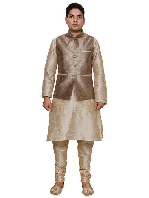 double tone silk blend kurta pyjama with jacket ethnic wear set - 19188070 -  Standard Image - 0