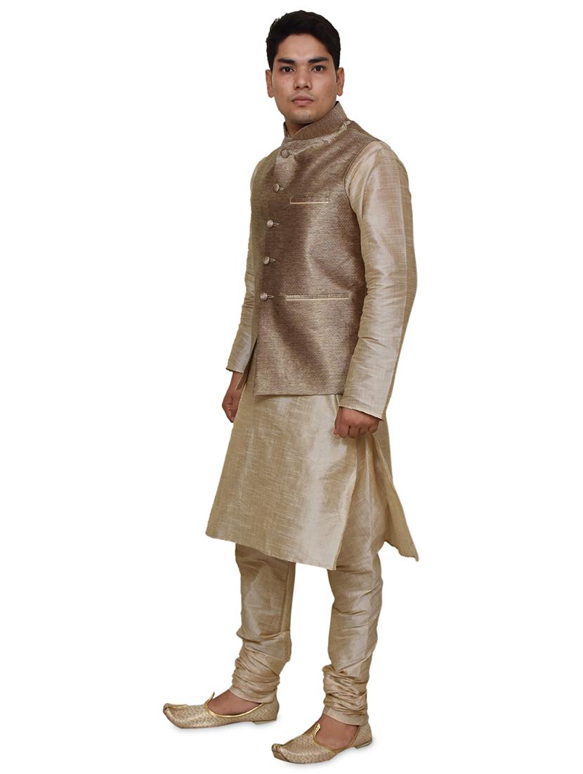 double tone silk blend kurta pyjama with jacket ethnic wear set - 19188070 - Standard Image - 1