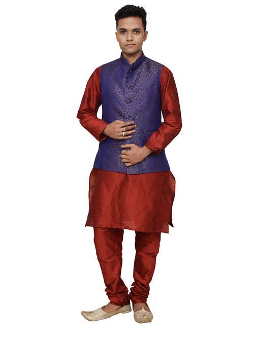 silk blend kurta pyjama with jacket  - 19188071 -  Standard Image - 0