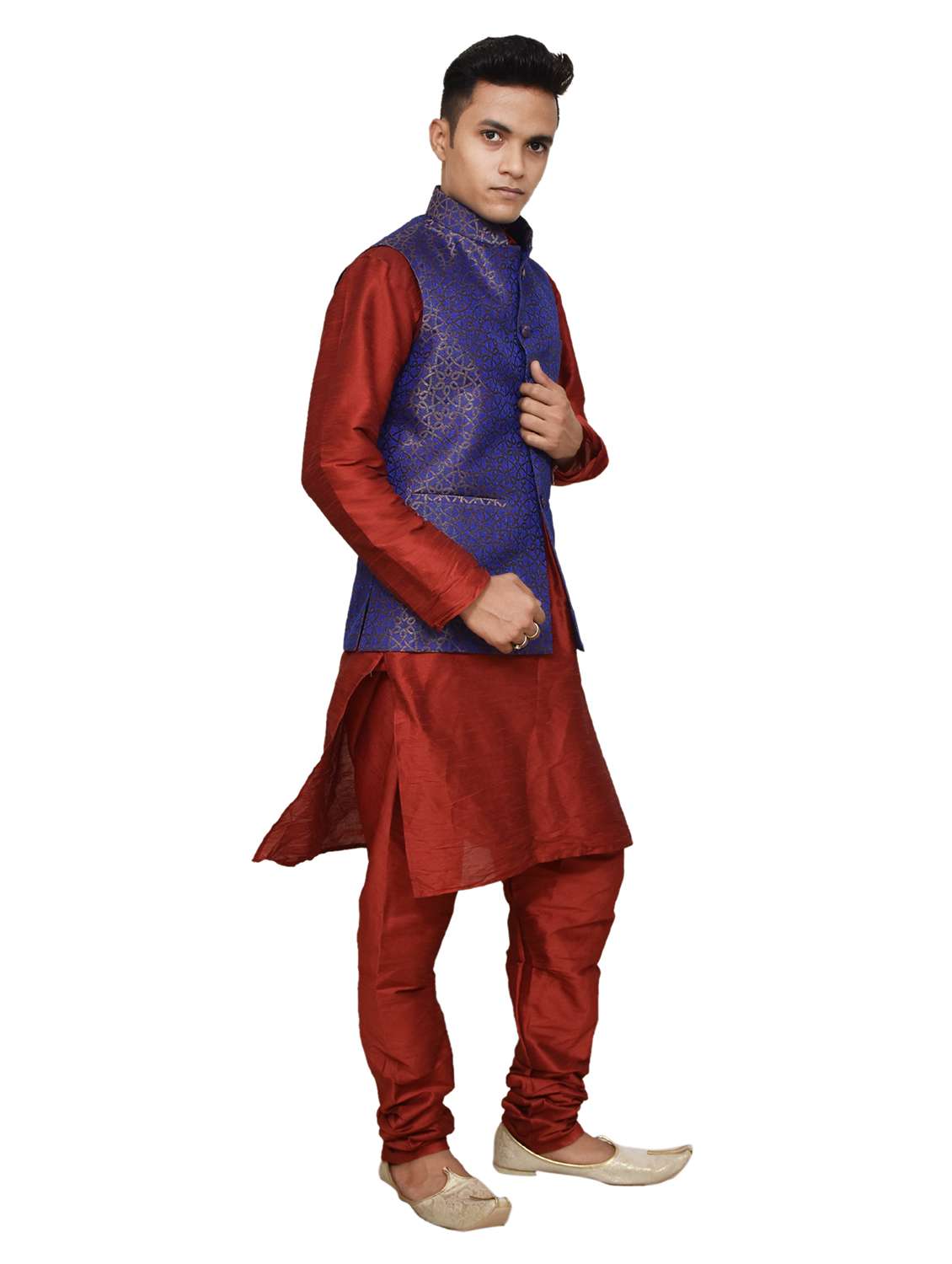 silk blend kurta pyjama with jacket - 19188071 - Standard Image - 1