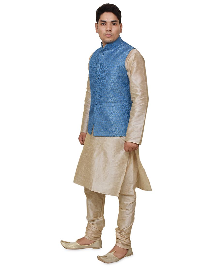 double tone silk blend kurta pyjama with jacket ethnic wear set - 19188074 -  Standard Image - 1