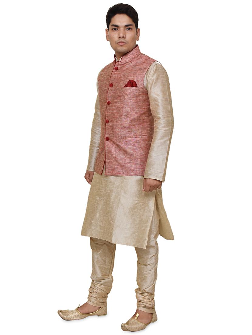 double tone silk blend kurta pyjama with jacket ethnic wear set - 19188076 - Standard Image - 1