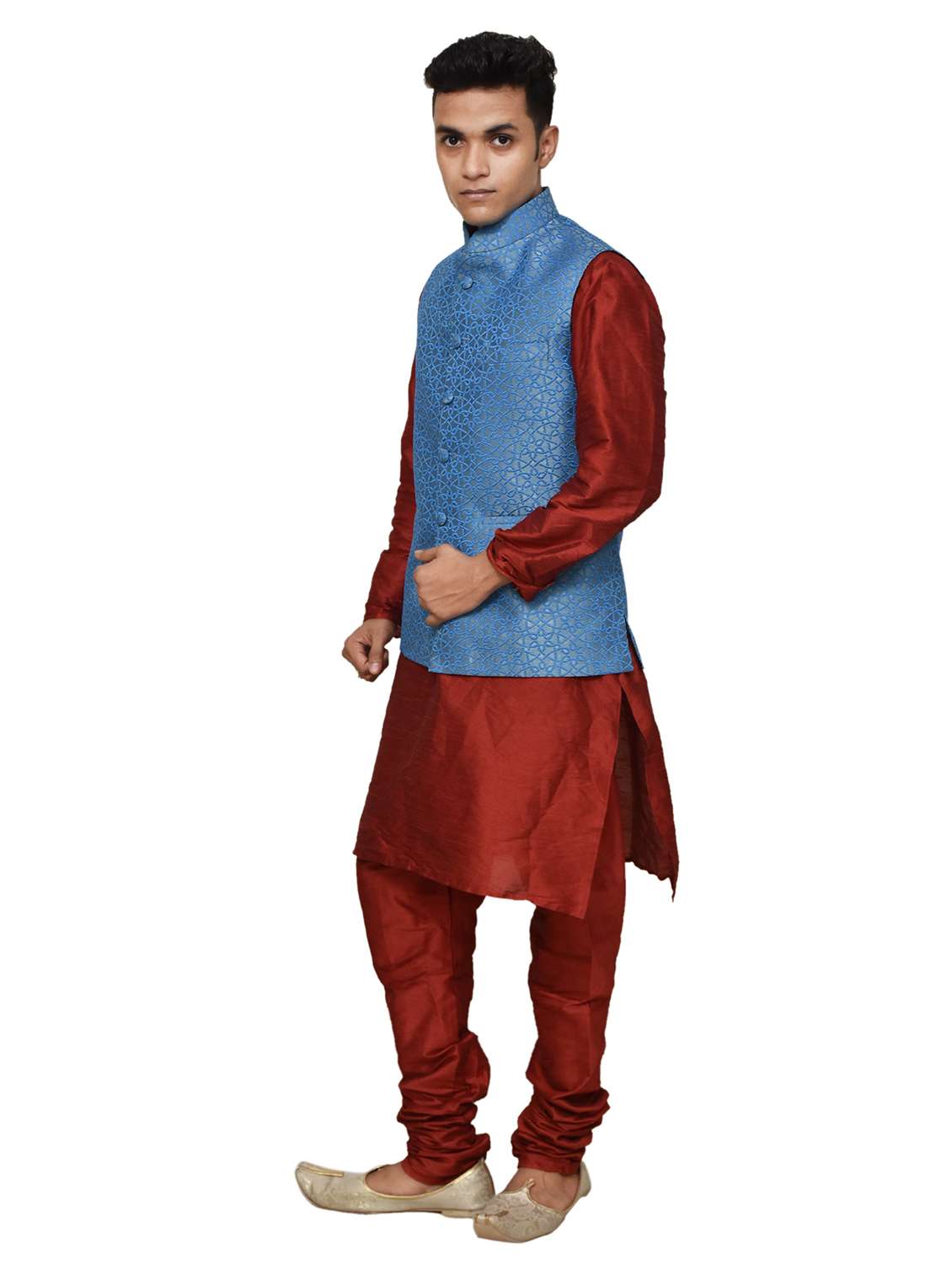silk blend kurta pyjama with jacket  - 19188080 -  Standard Image - 1