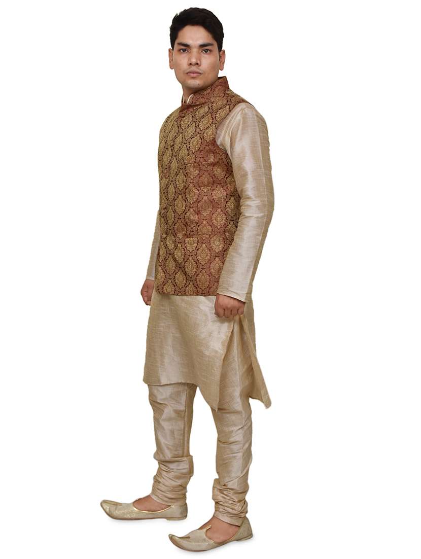 double tone silk blend kurta pyjama with jacket ethnic wear set - 19188082 -  Standard Image - 1