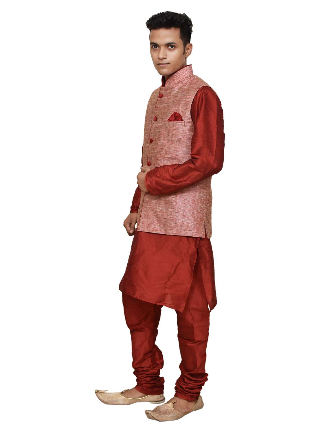 silk blend kurta pyjama with jacket  - 19188083 -  Standard Image - 1