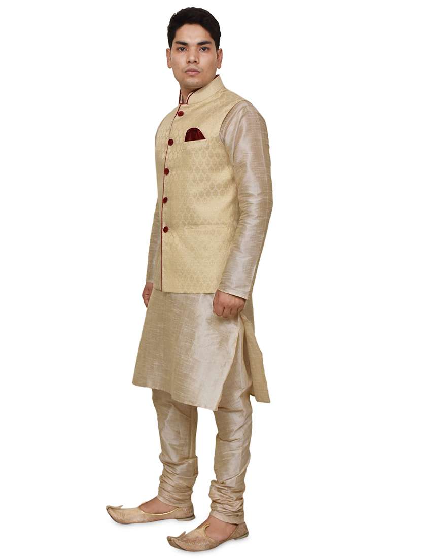 double tone silk blend kurta pyjama with jacket ethnic wear set - 19188086 - Standard Image - 1