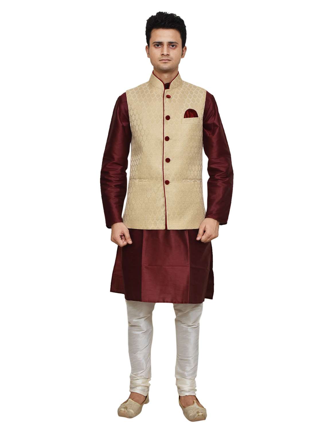 silk blend kurta pyjama with jacket 