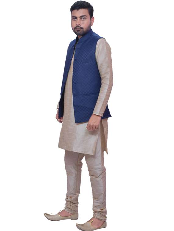 double tone silk blend kurta pyjama with jacket ethnic wear set - 19188225 -  Standard Image - 1
