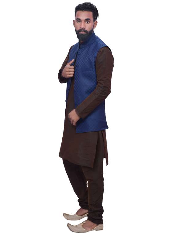 brown silk blend kurta pyjama with jacket ethnic wear set - 19188226 -  Standard Image - 1