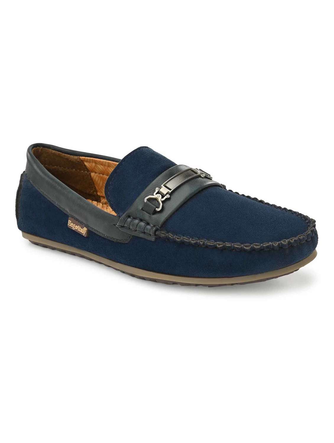 navy synthetic slip on loafers