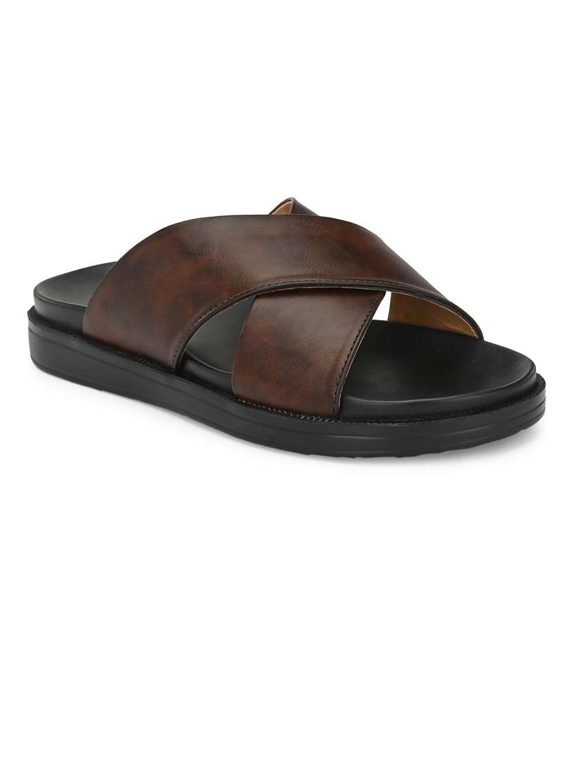 brown synthetic & mesh slip on slippers - 19190378 -  Standard Image - 1