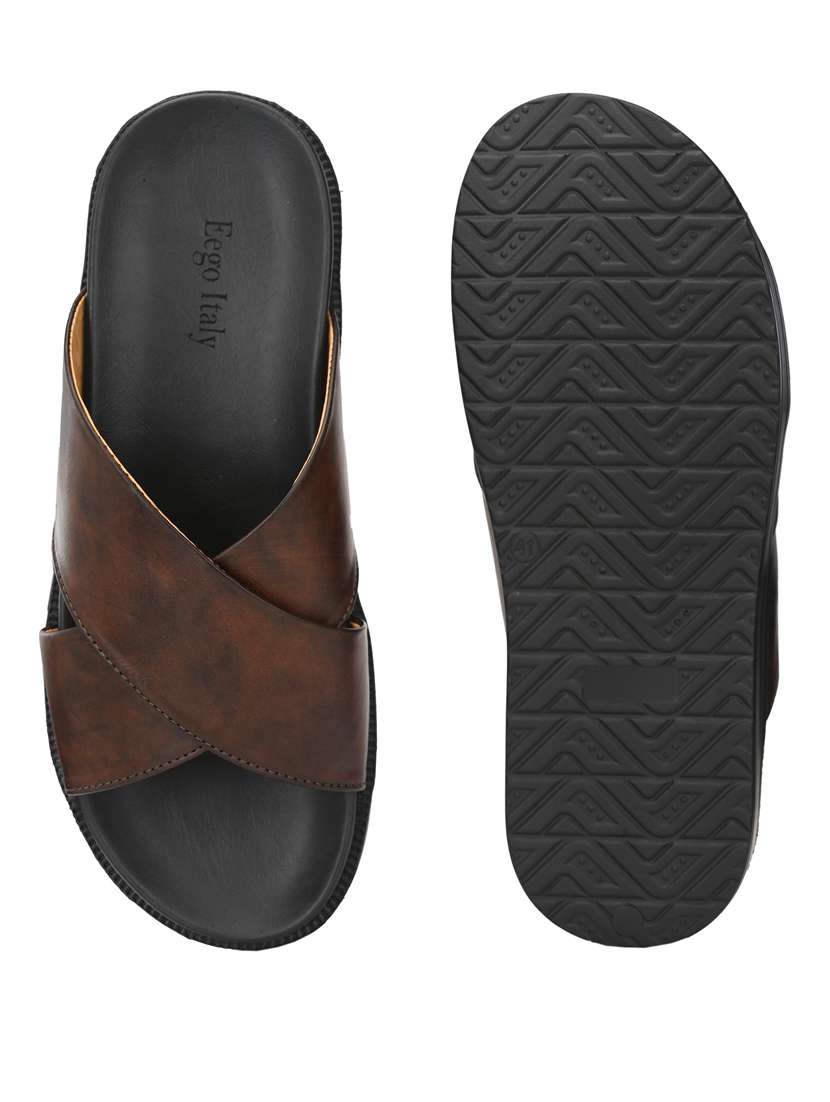 brown synthetic & mesh slip on slippers - 19190378 -  Standard Image - 4