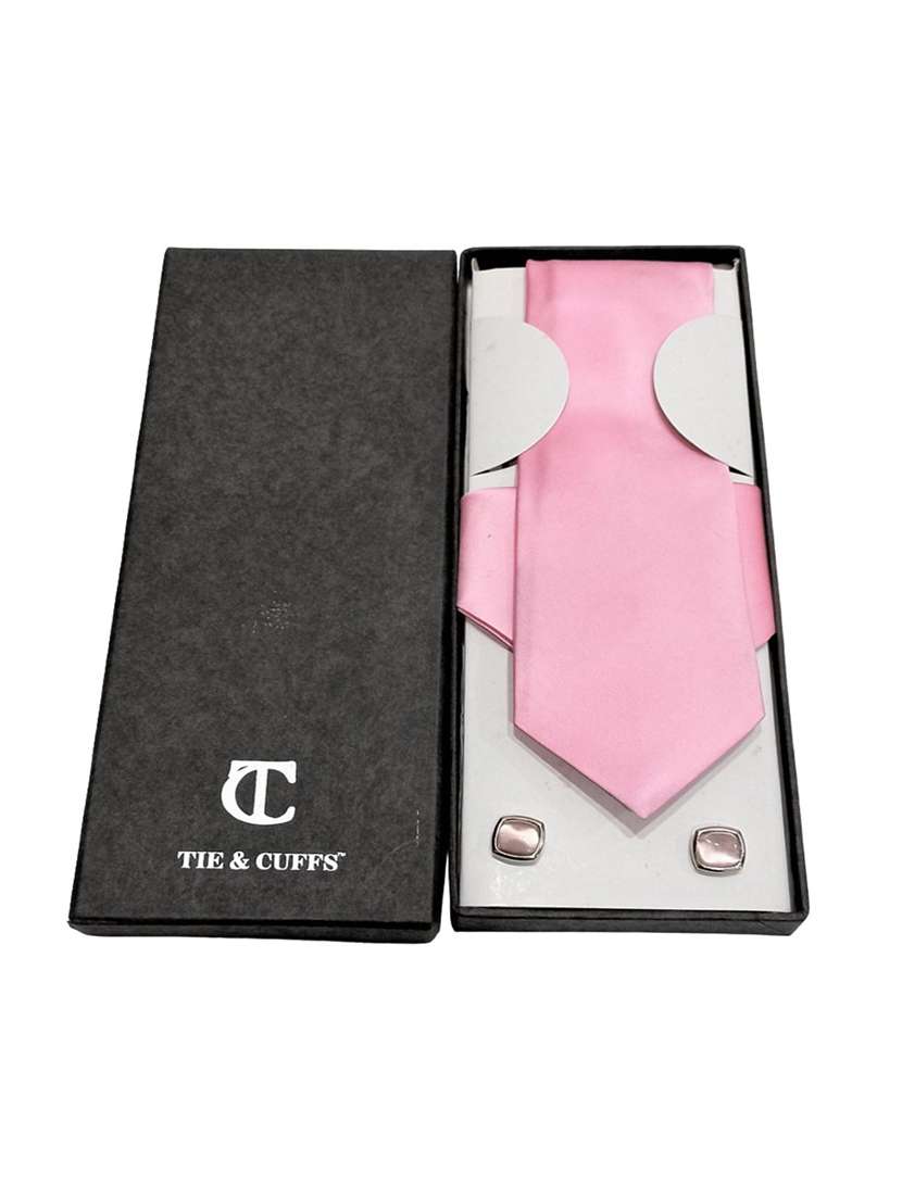 men solid tie, pocket square & cufflinks combo  