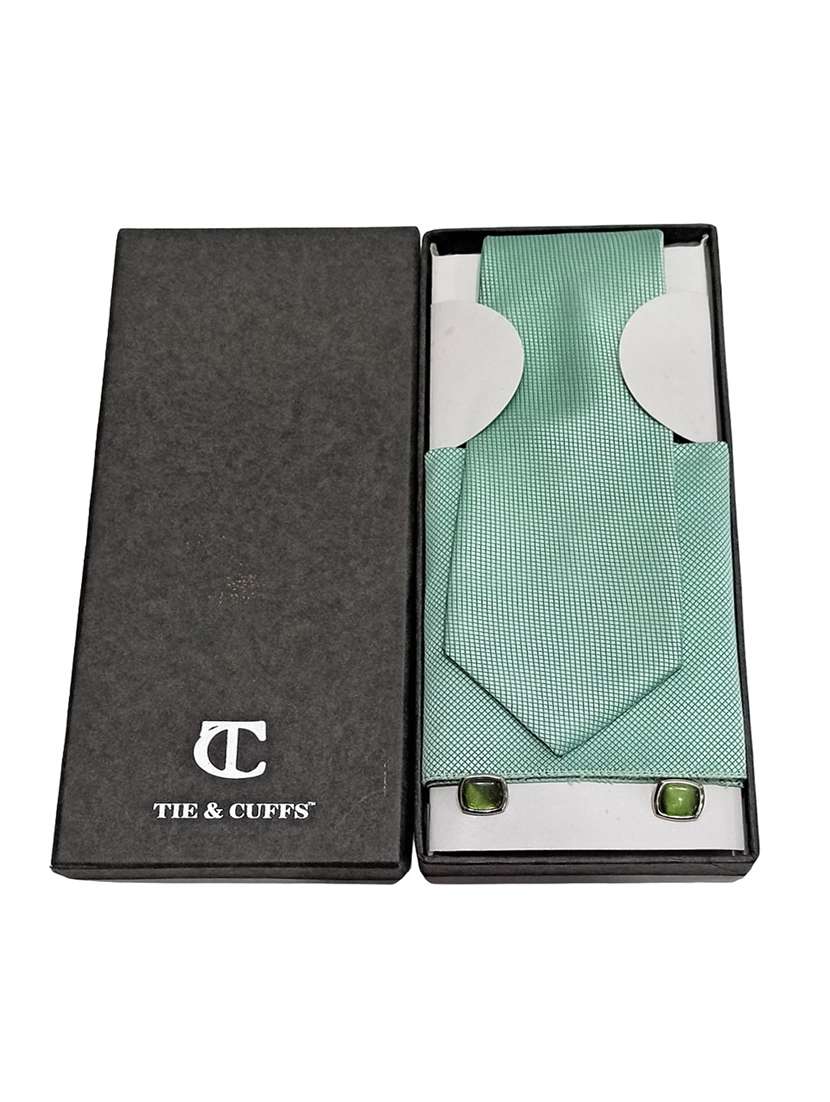 men solid tie, pocket square & cufflinks combo  