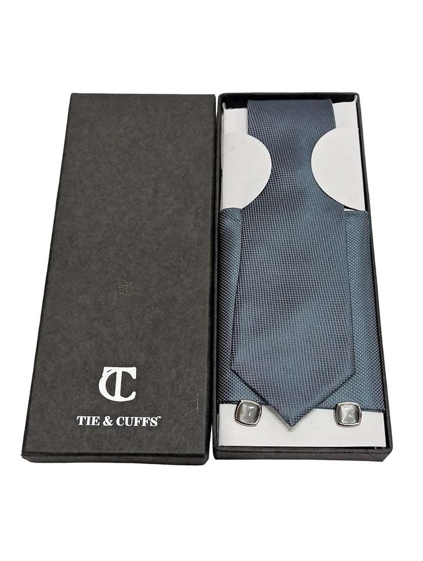 men solid tie, pocket square & cufflinks combo  