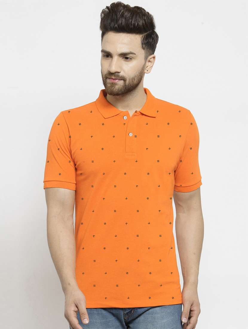 orange printed polo t-shirt