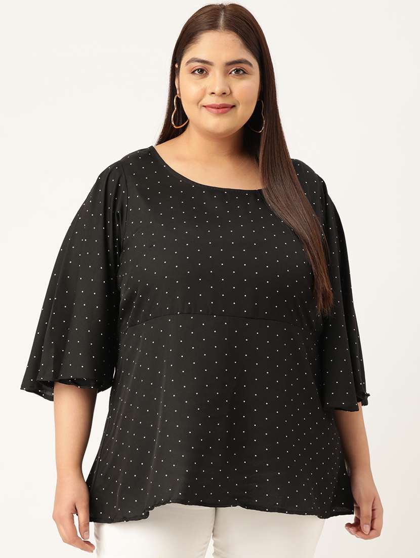 women plus size polka doted  round neck top