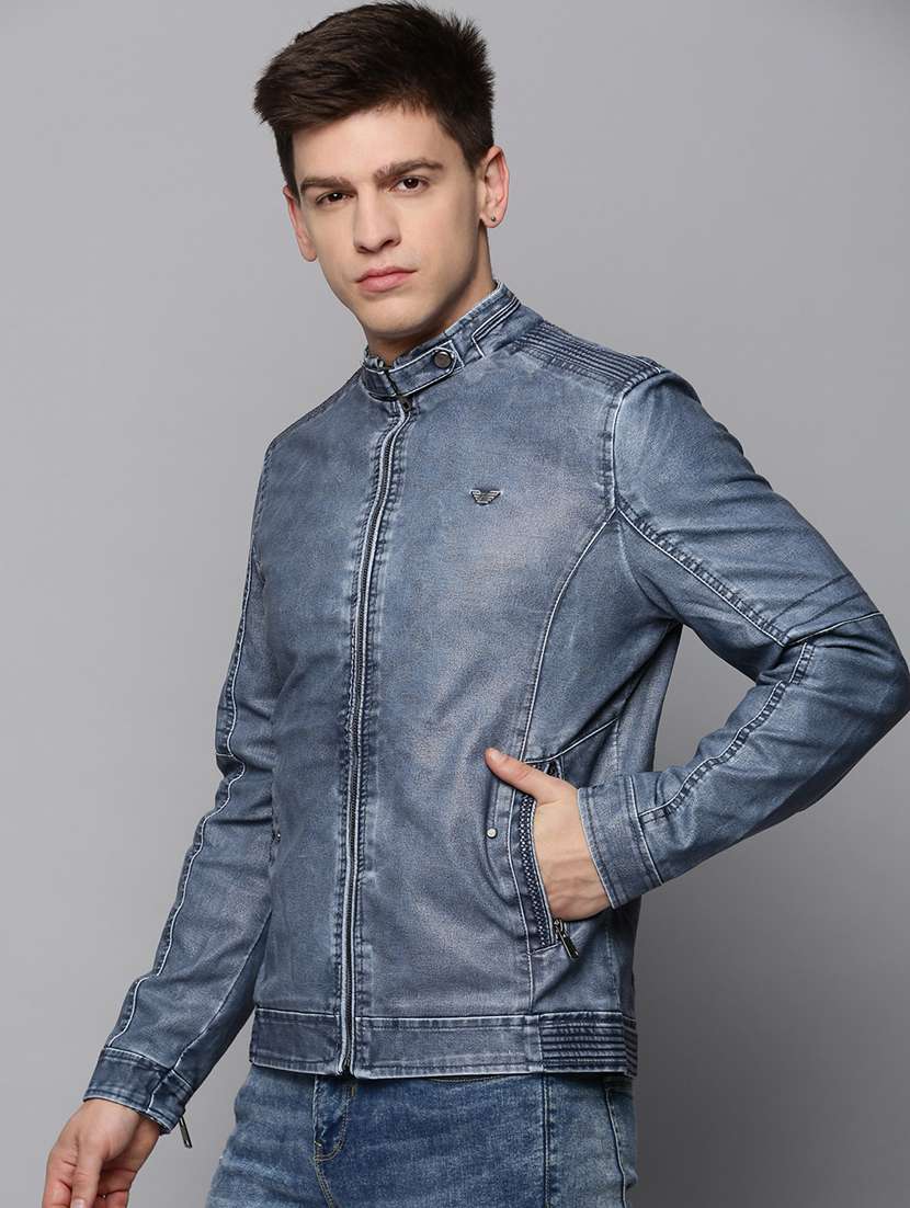 blue leather casual jacket - 19197400 -  Standard Image - 1