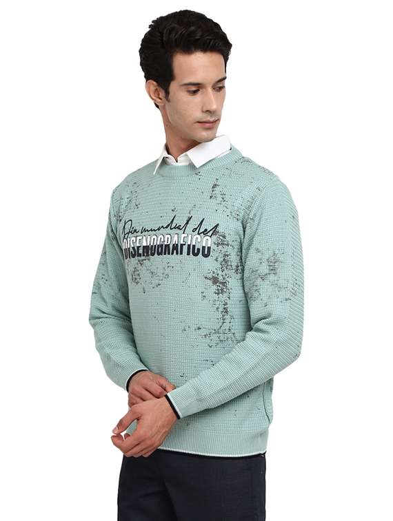 men self designed round neck sweater - 19197680 -  Standard Image - 1