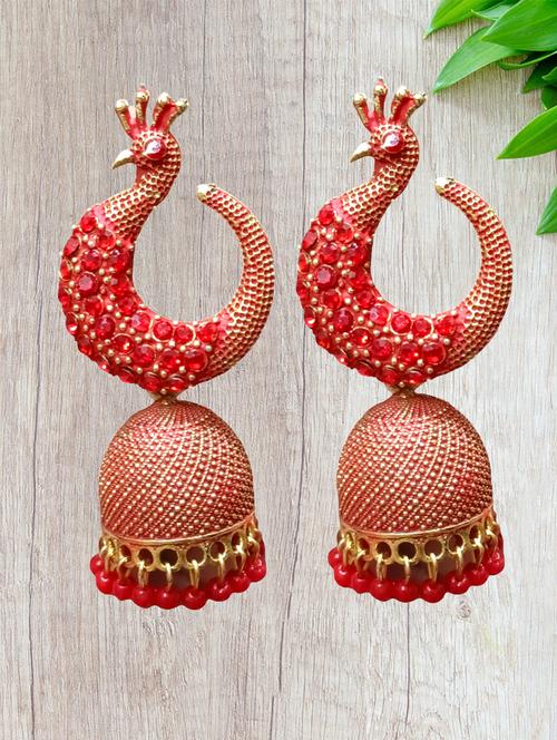 sizzling designer peacock inspired bridal traditional jhumka jhumki earrings - 19197712 - Standard Image - 0