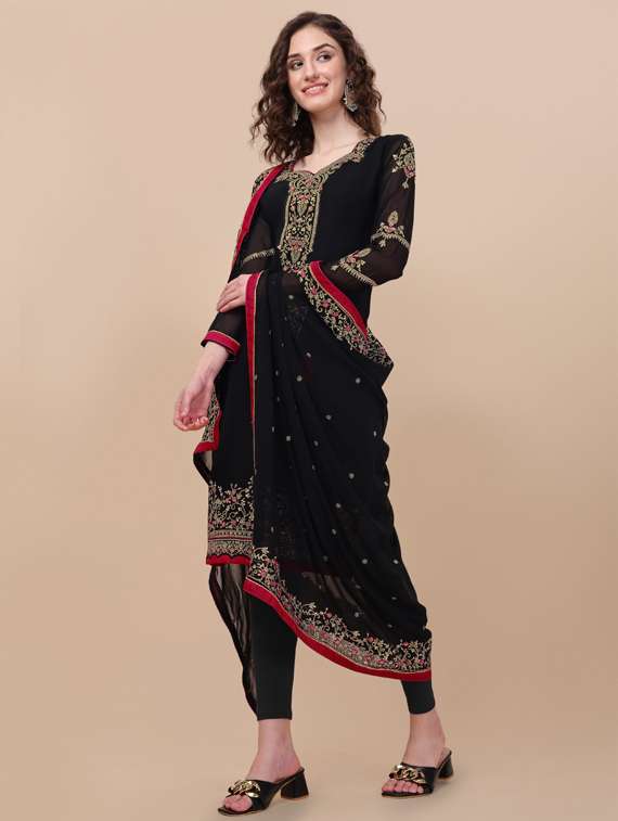 embroidered semi-stitched suit set - 19197982 -  Standard Image - 1