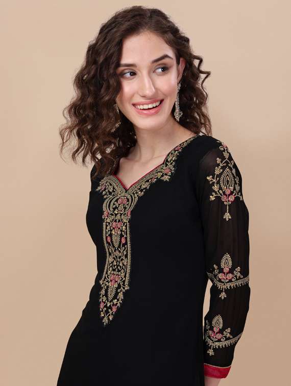 embroidered semi-stitched suit set - 19197982 -  Standard Image - 4