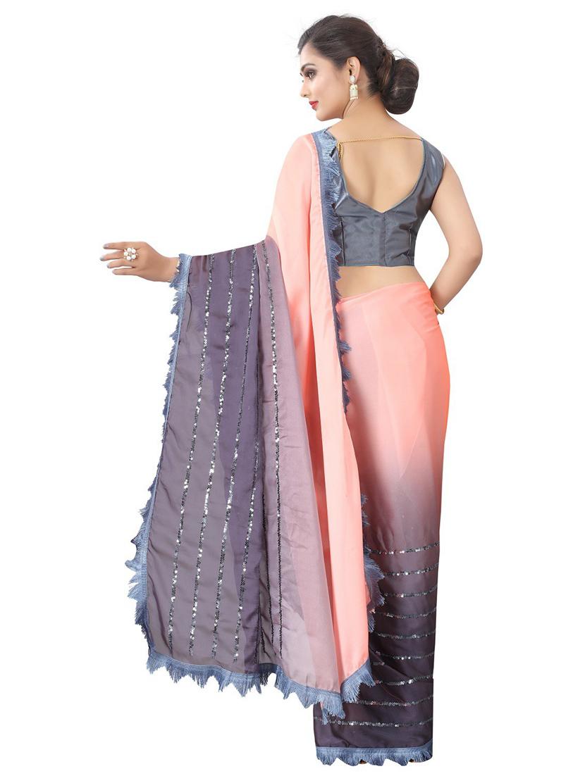 peach & grey ombre print saree with blouse - 19198393 - Standard Image - 1
