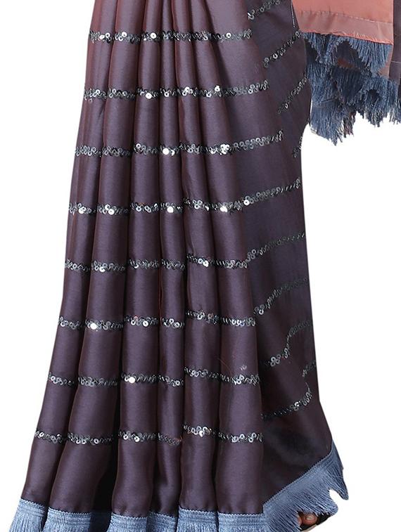 peach & grey ombre print saree with blouse - 19198393 - Standard Image - 4
