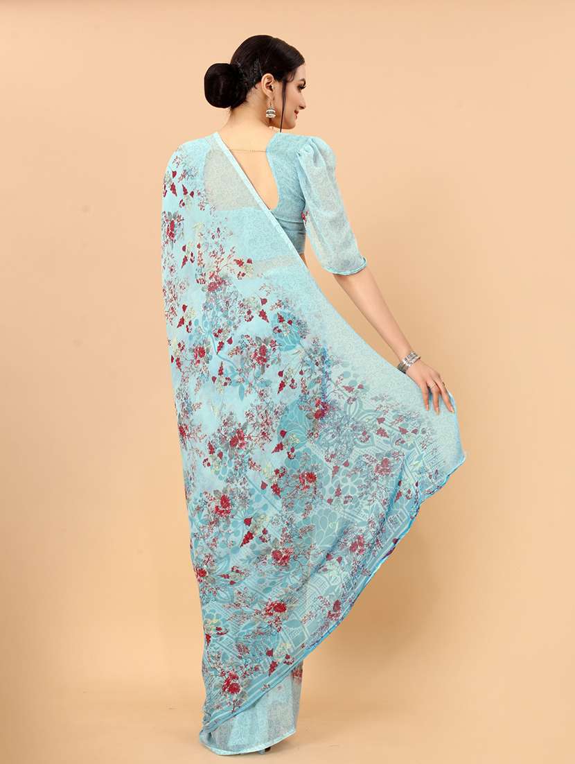 light blue printed saree with blouse - 19198548 - Standard Image - 1