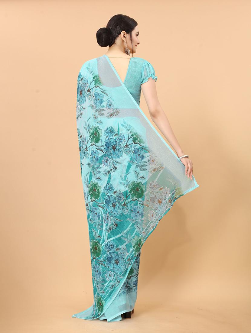 light blue printed saree with blouse - 19198556 - Standard Image - 1