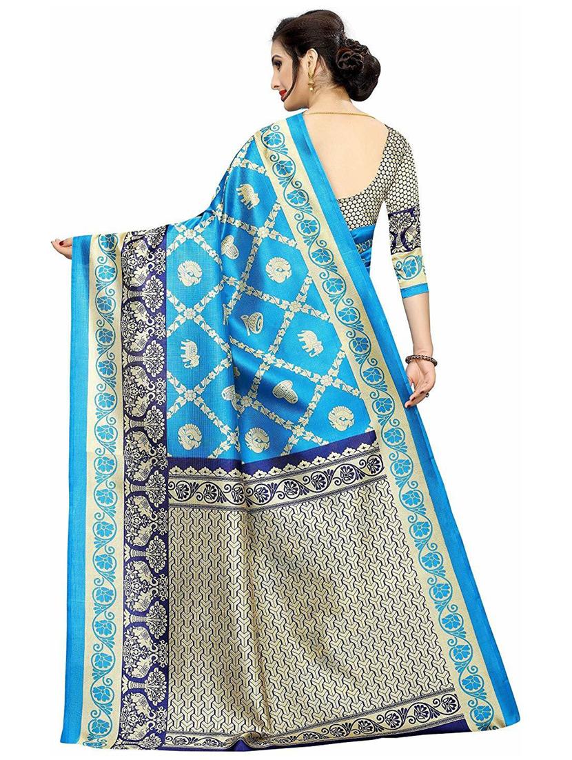light blue printed saree with blouse - 19198908 - Standard Image - 1