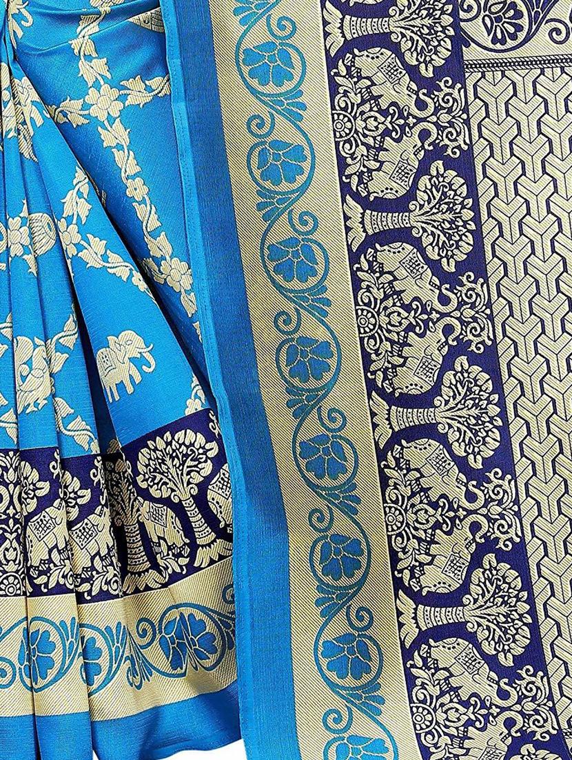light blue printed saree with blouse - 19198908 - Standard Image - 4