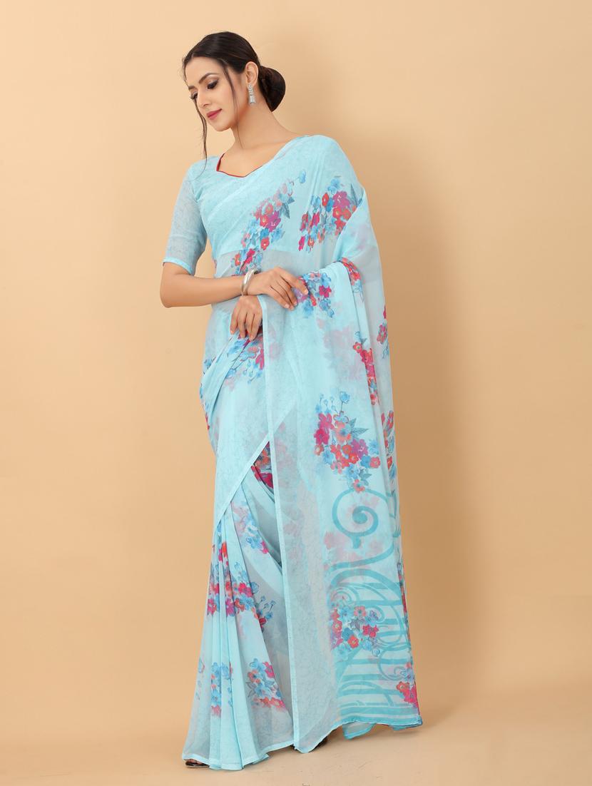 ethnic wear light blue colored saree set - 19199172 -  Standard Image - 1