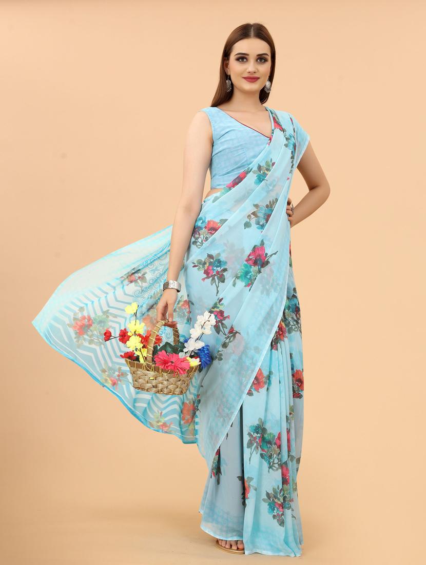 floral printed saree with blouse - 19199248 - Standard Image - 1