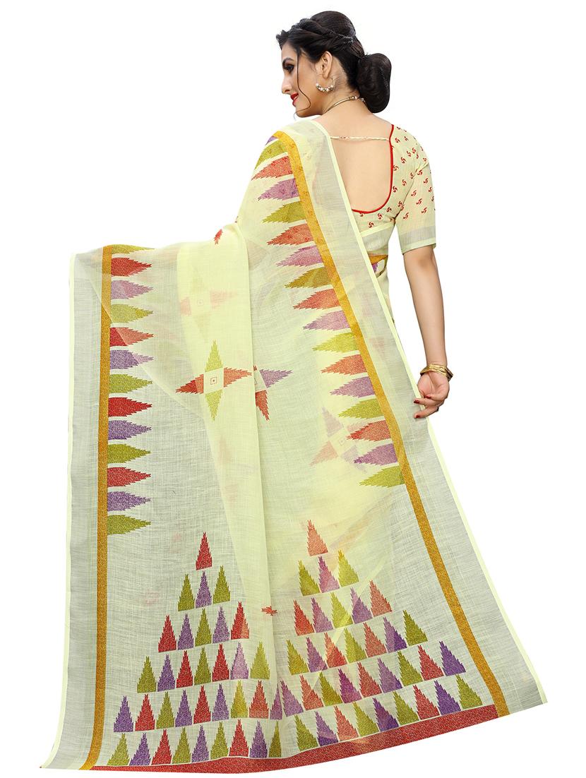ikat printed cotton saree with blouse - 19199438 - Standard Image - 1