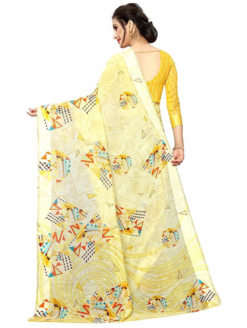 yellow geometric printed saree - 19199525 - Standard Image - 1