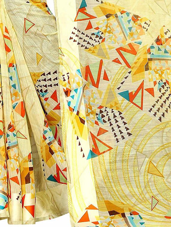 yellow geometric printed saree - 19199525 - Standard Image - 4