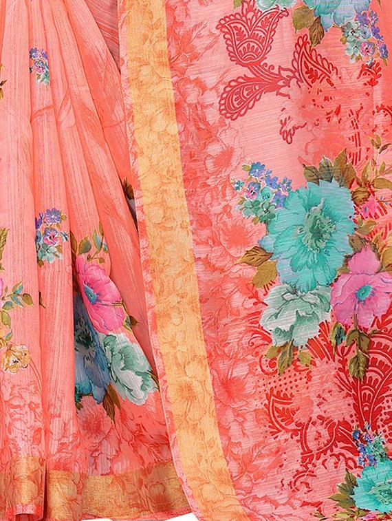 floral printed saree with blouse - 19199552 - Standard Image - 4