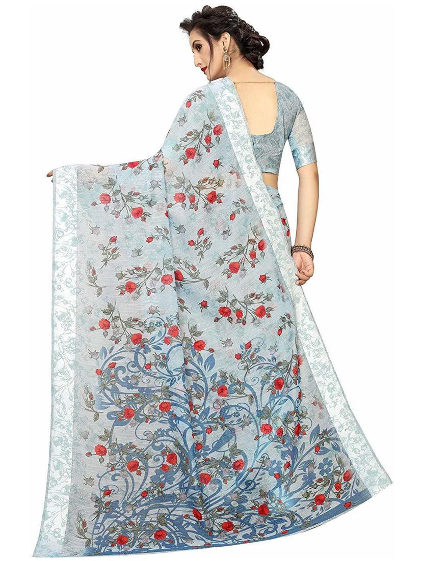 floral printed saree with blouse - 19199625 - Standard Image - 1