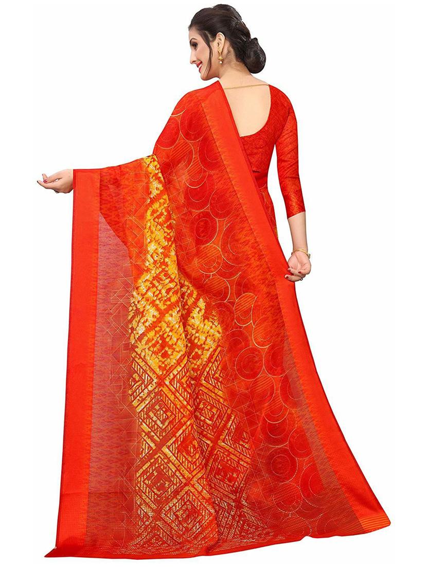 orange printed saree with blouse - 19199632 - Standard Image - 1