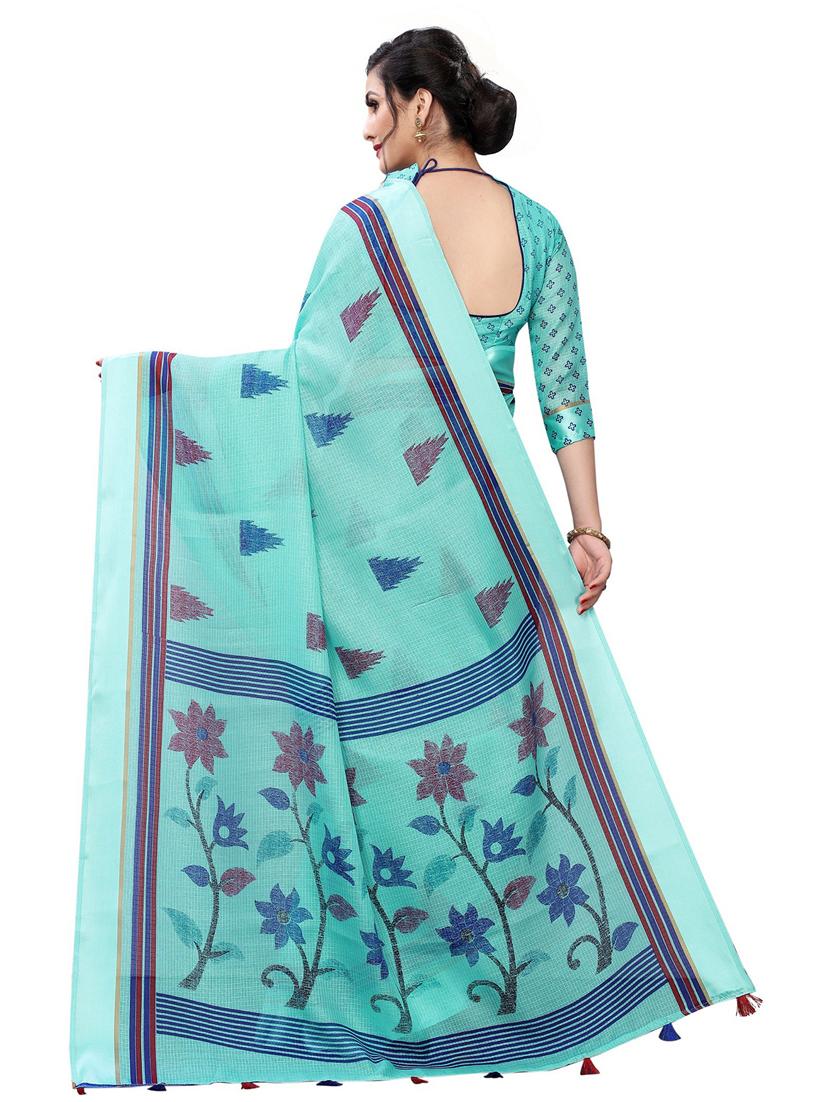 light blue printed set saree with blouse - 19199814 -  Standard Image - 1