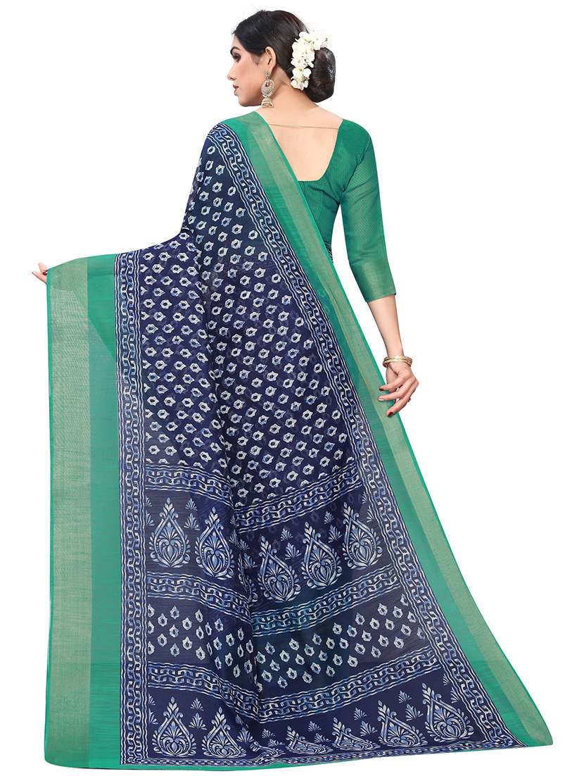 contrast border printed saree with blouse - 19199864 - Standard Image - 1