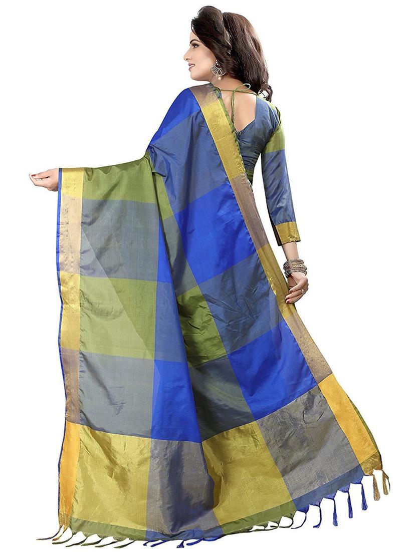 color block woven saree with blouse - 19199872 - Standard Image - 1