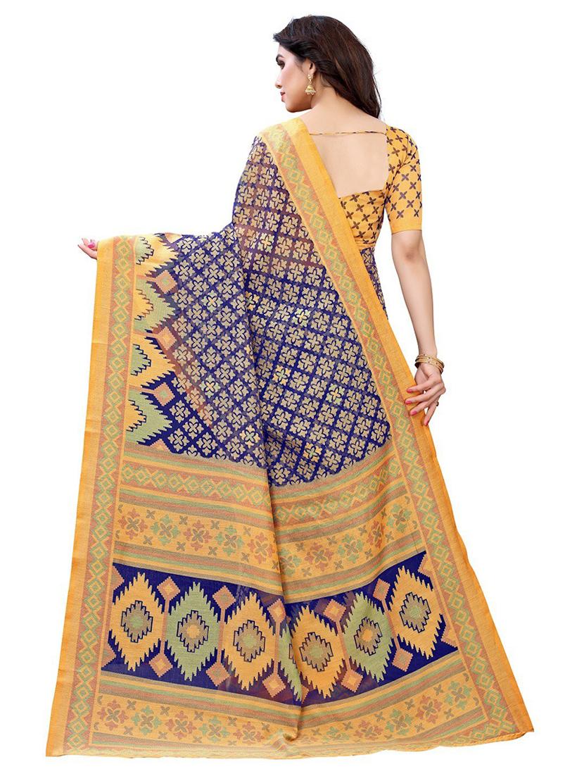contrast border printed saree with blouse - 19199972 - Standard Image - 1
