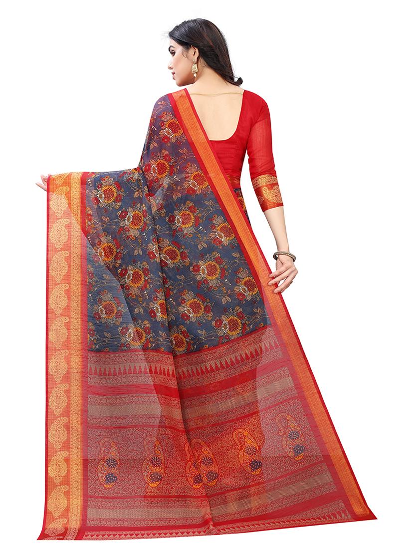 floral printed saree with blouse - 19200071 - Standard Image - 1