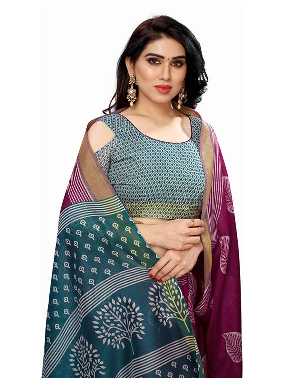 gold bordered printed saree  with blouse - 19200101 -  Standard Image - 1